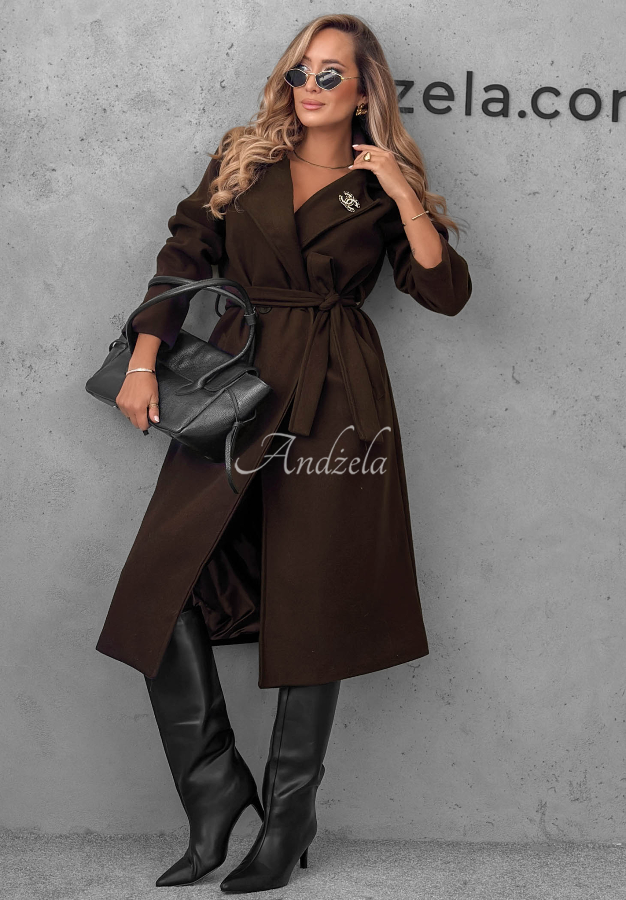 "Autumn Fairytale" Double-Breasted Coat with Belt in Chocolate Brown