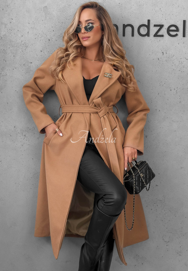 Autumn Fairytale Double-Breasted Coat with Belt in Camel