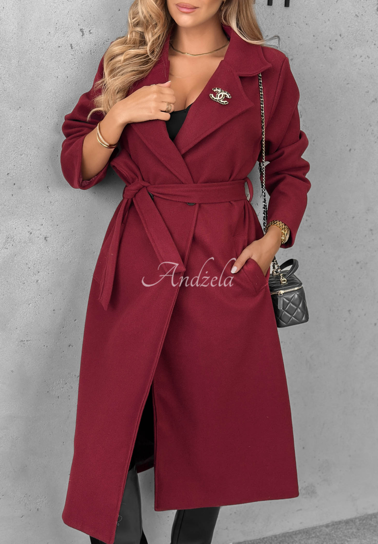 Autumn Fairytale Burgundy Double-Breasted Coat with Belt