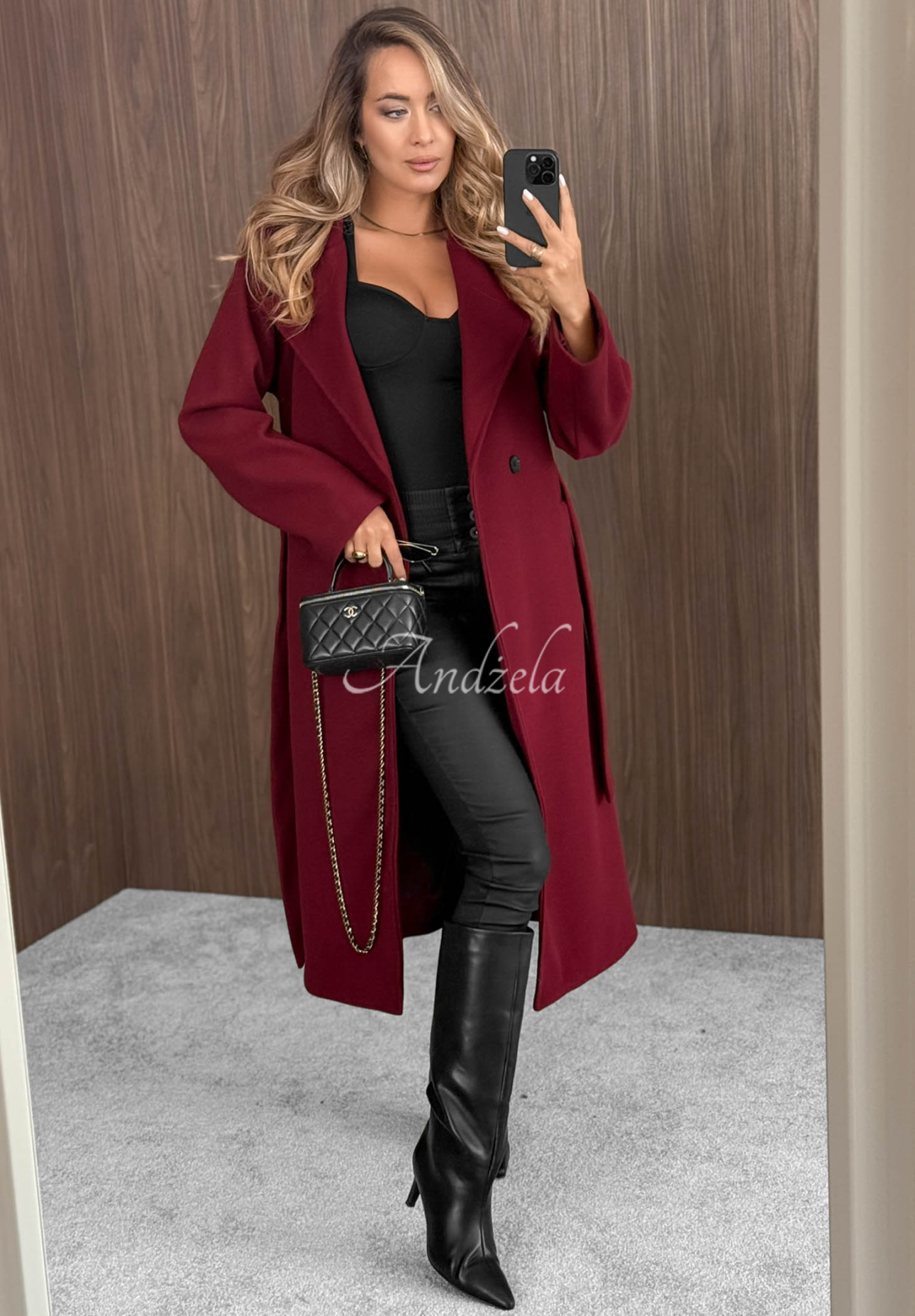Autumn Fairytale Burgundy Double-Breasted Coat with Belt