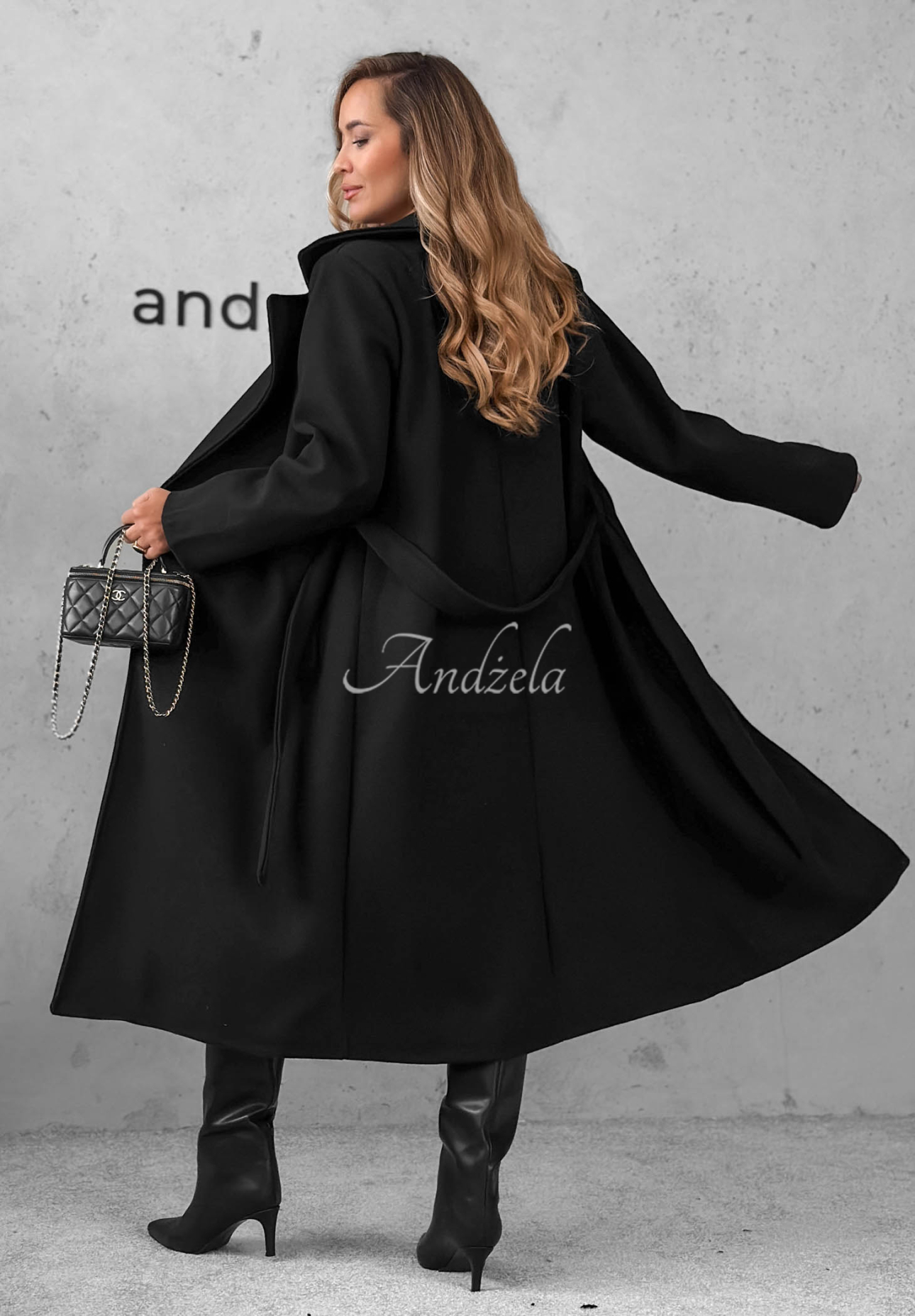 Autumn Fairytale Double-Breasted Coat with Belt, Black