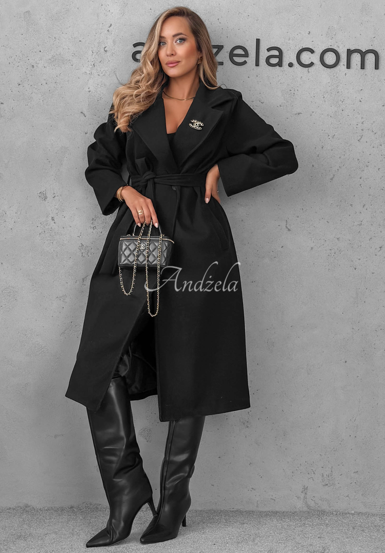 Autumn Fairytale Double-Breasted Coat with Belt, Black