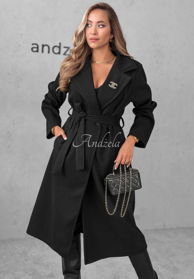 Autumn Fairytale Double-Breasted Coat with Belt, Black