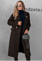 Długi dwurzędowy płaszcz z kołnierzem Caffe Meeting czekoladowy