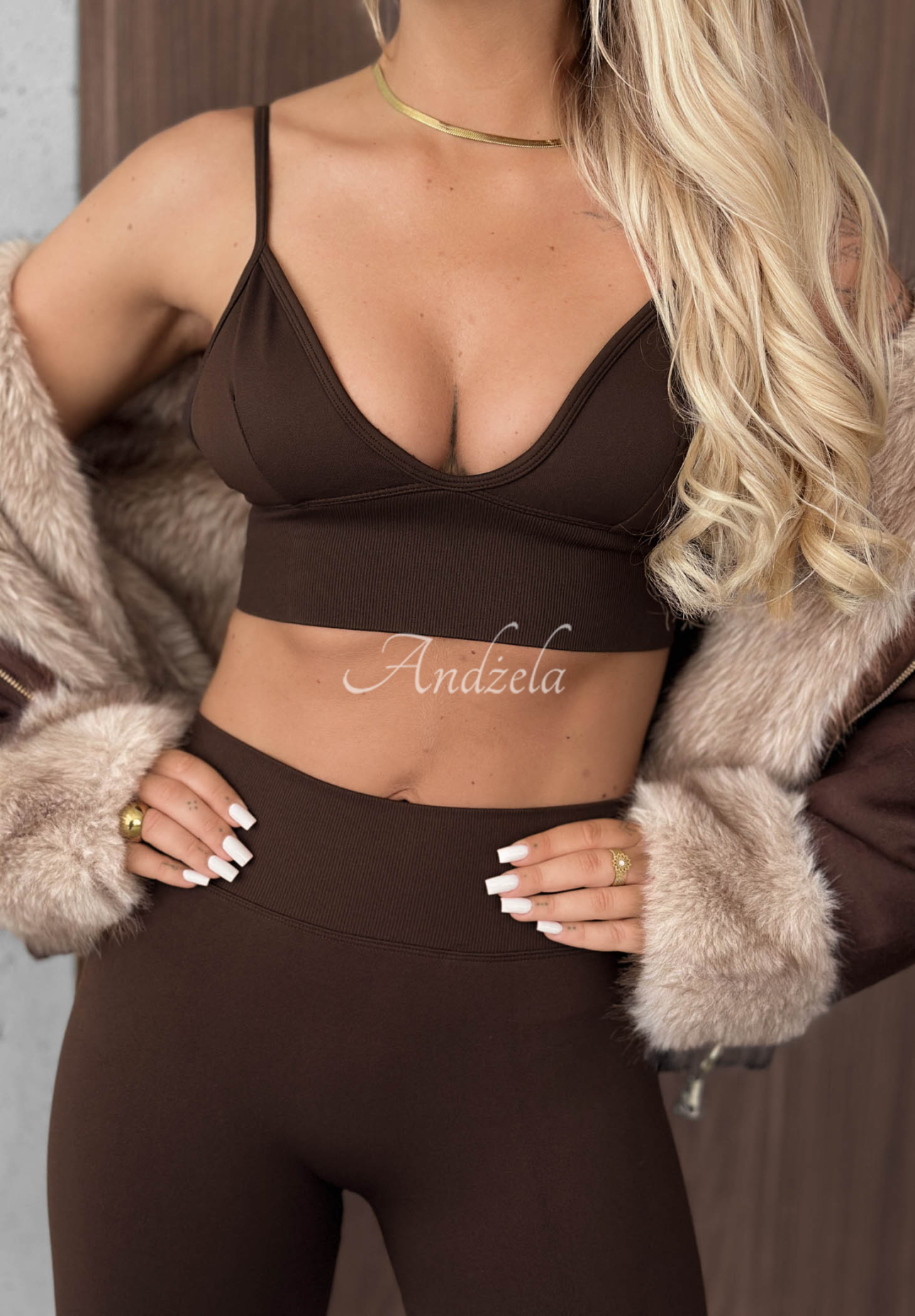 Good Company Chocolate-Colored Short Top and Fitted Leggings Set