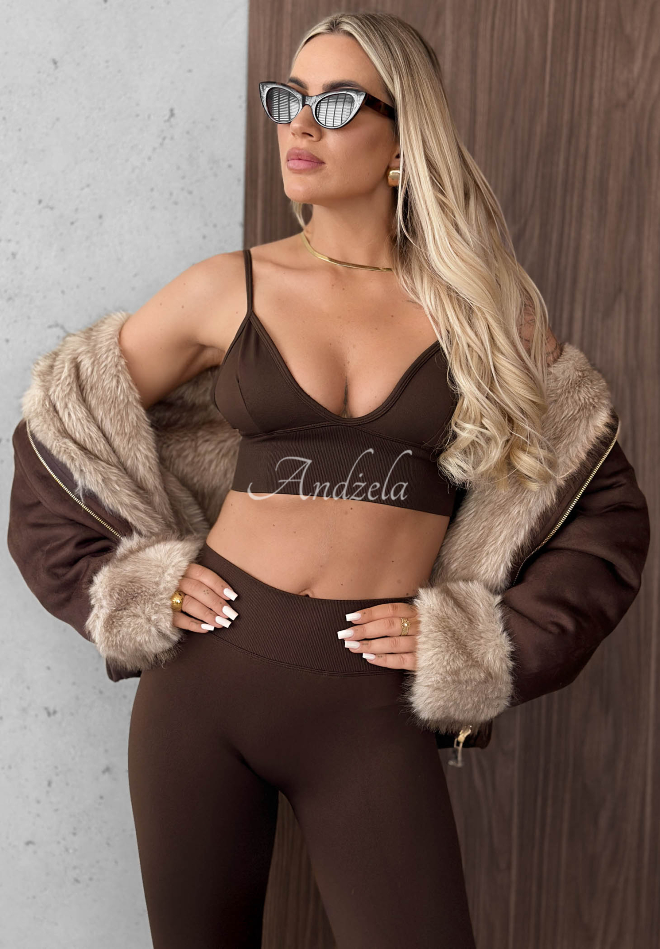 Good Company Chocolate-Colored Short Top and Fitted Leggings Set