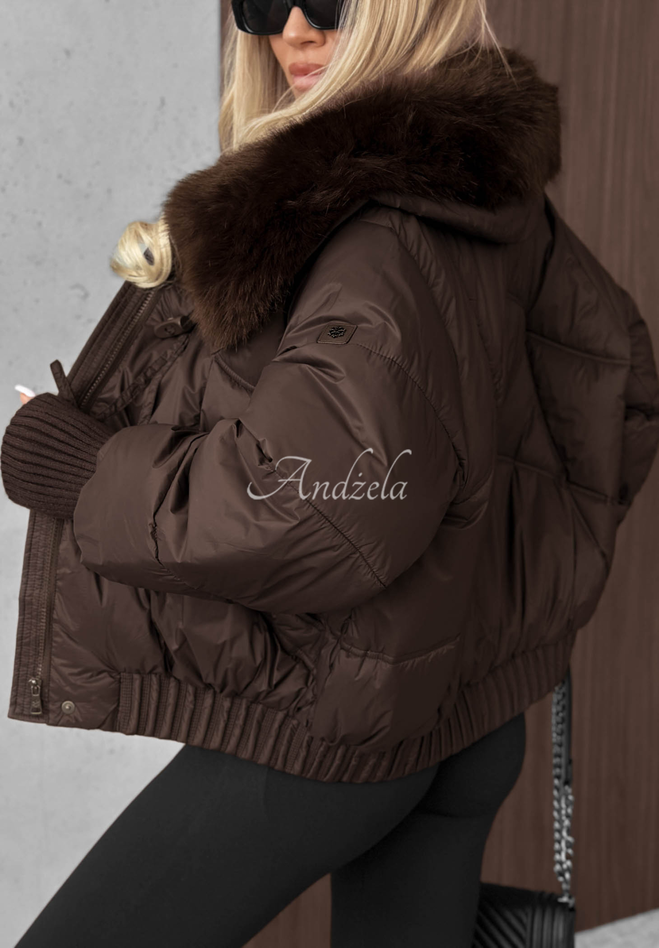 Plot Twist Short Quilted Jacket with Fur Trim in Chocolate Brown