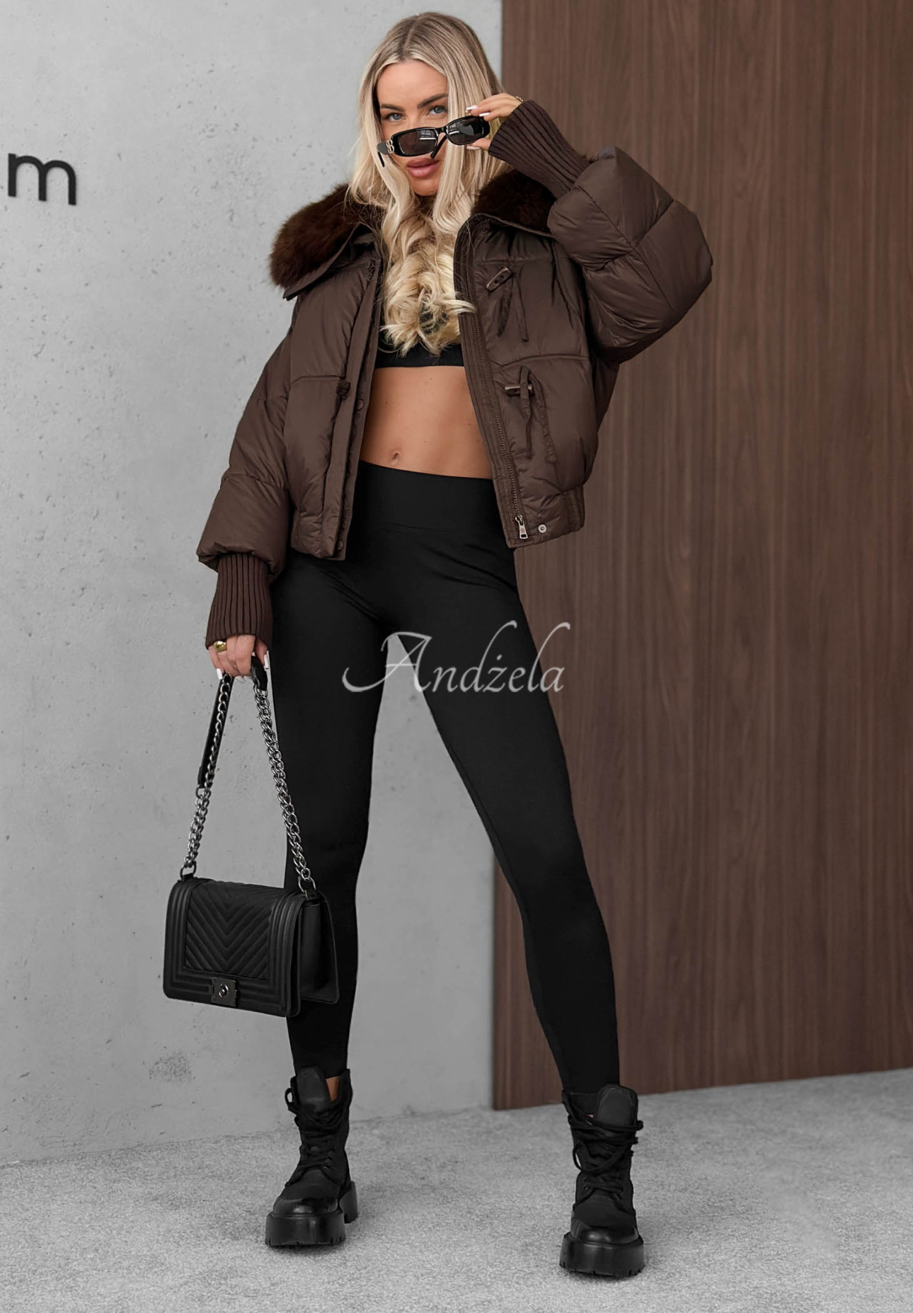 Plot Twist Short Quilted Jacket with Fur Trim in Chocolate Brown
