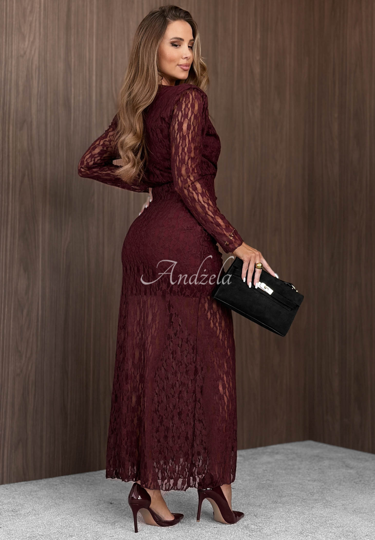 Party Calling Burgundy Lace Dress with Slit