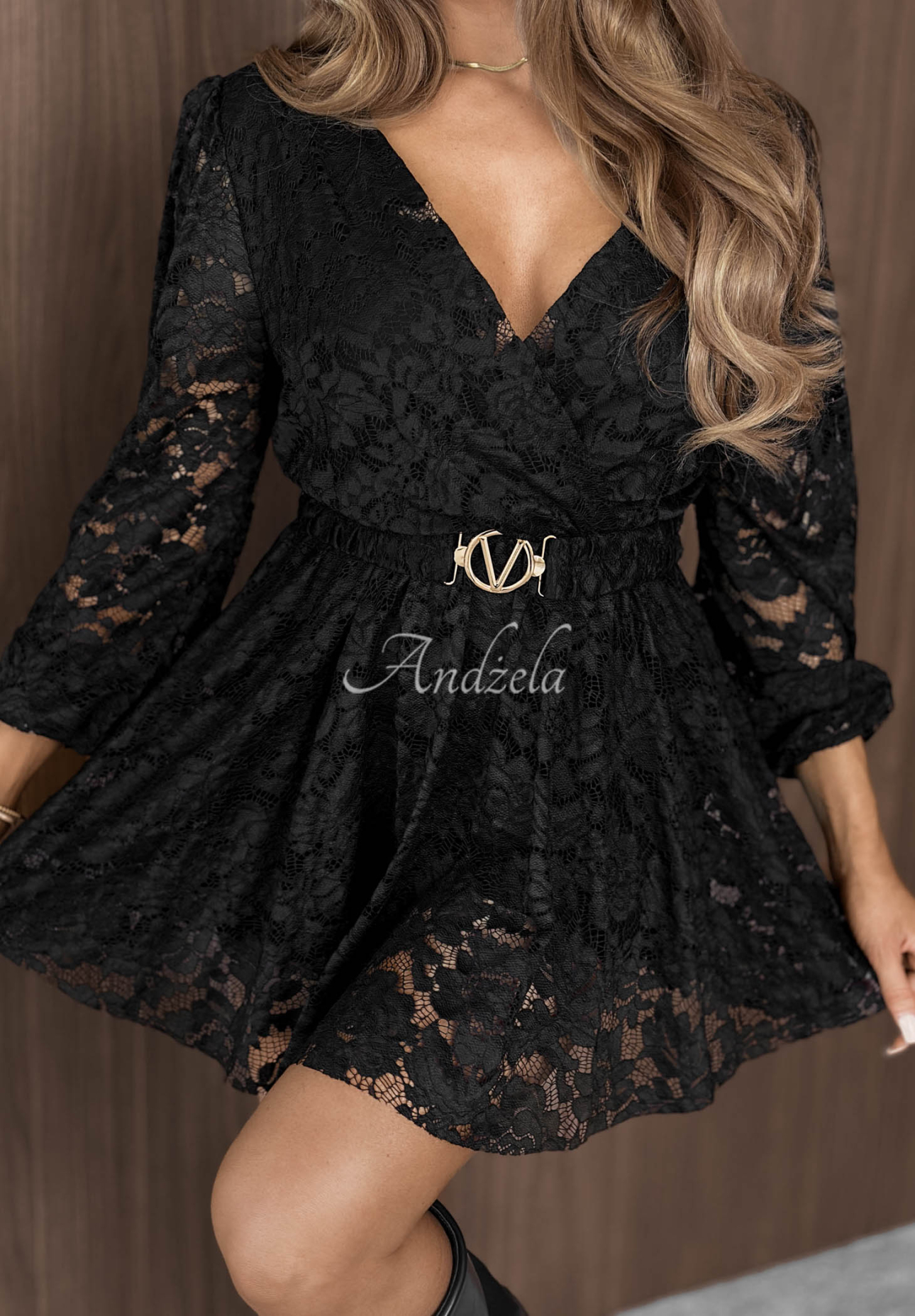 Friday Night Short Black Lace Jumpsuit with Belt