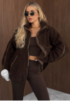 Kurtka kożuszek sherpa z kołnierzem Cozy Darling czekoladowa