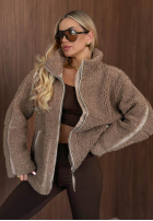 Kurtka kożuszek sherpa z kołnierzem Cozy Darling czekoladowa