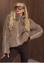 Kurtka kożuszek sherpa z kołnierzem Cozy Darling czekoladowa