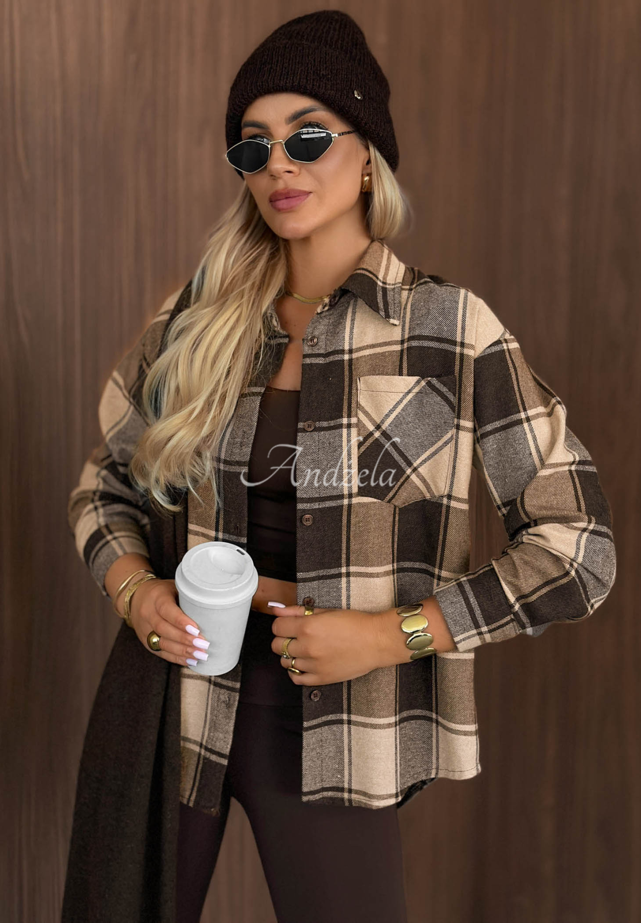 Everyday Crush Beige and Chocolate-Brown Checkered Shirt