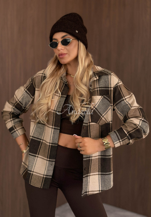 Everyday Crush Beige and Chocolate-Brown Checkered Shirt