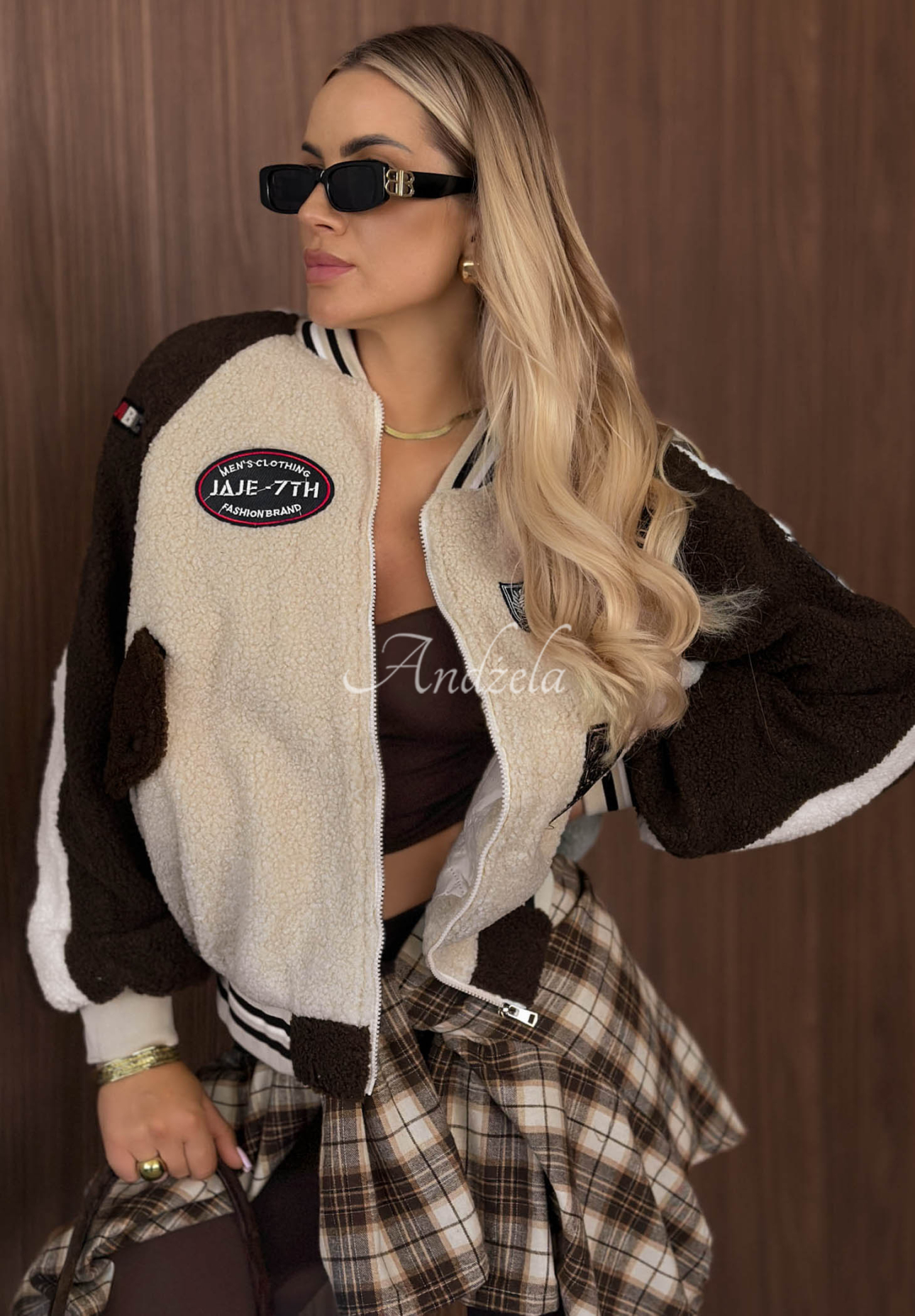 Cotton baseball jacket with patches, Caramel Coffee, beige and chocolate brown