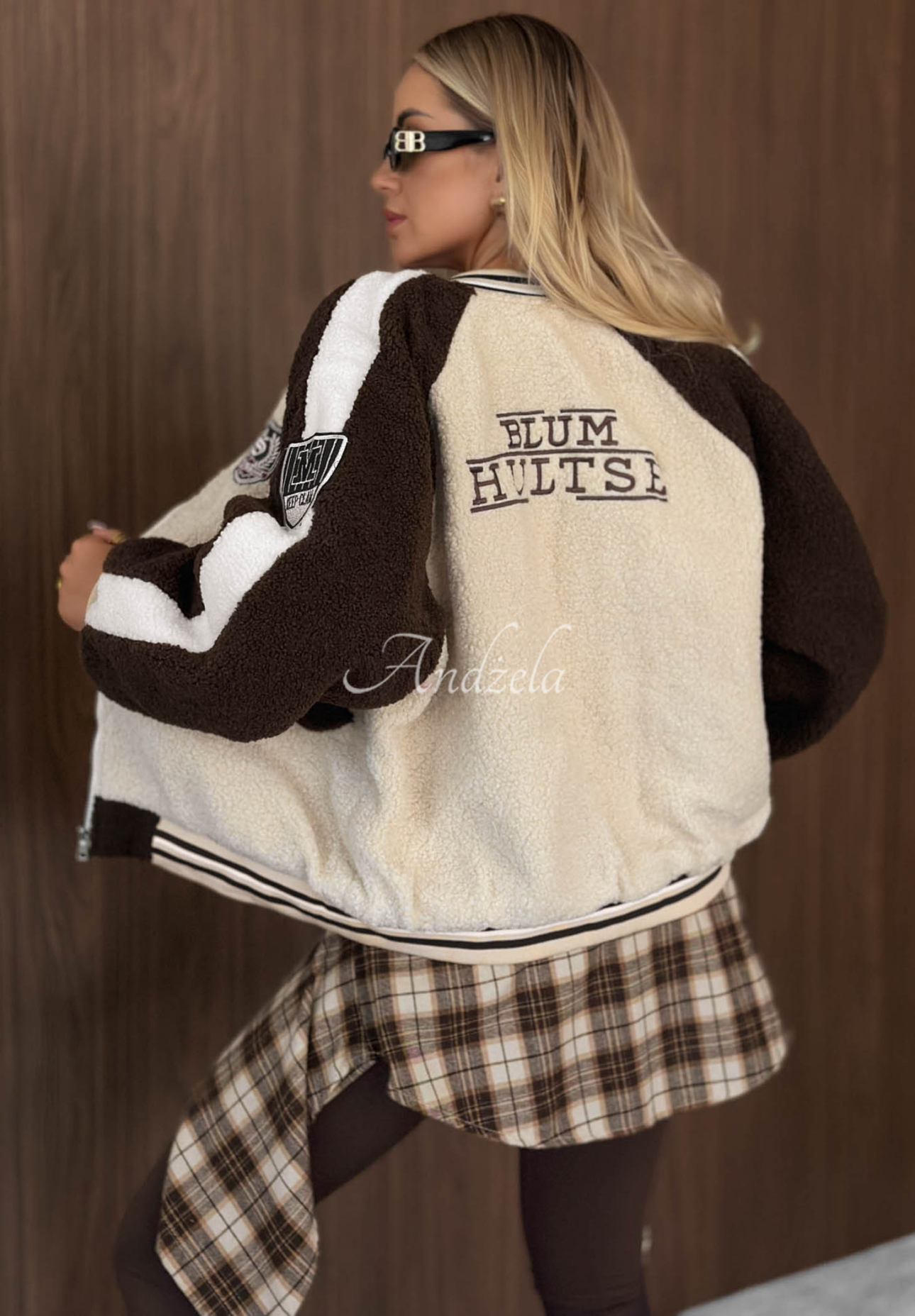 Cotton baseball jacket with patches, Caramel Coffee, beige and chocolate brown