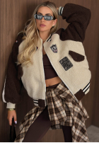 Cotton baseball jacket with patches, Caramel Coffee, beige and chocolate brown