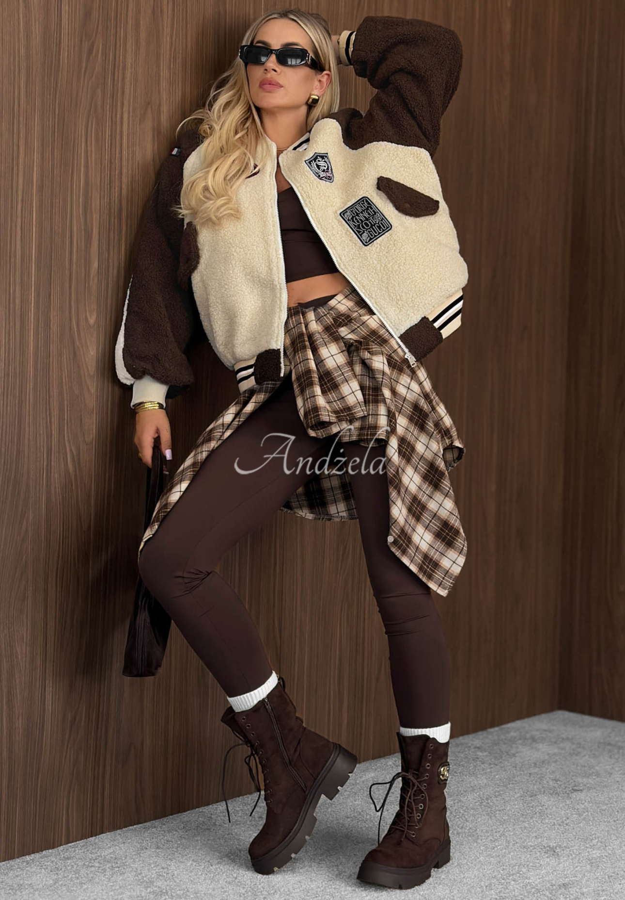 Cotton baseball jacket with patches, Caramel Coffee, beige and chocolate brown