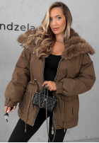 Krótka kurtka parka z futerkiem Last Chapter czekoladowa