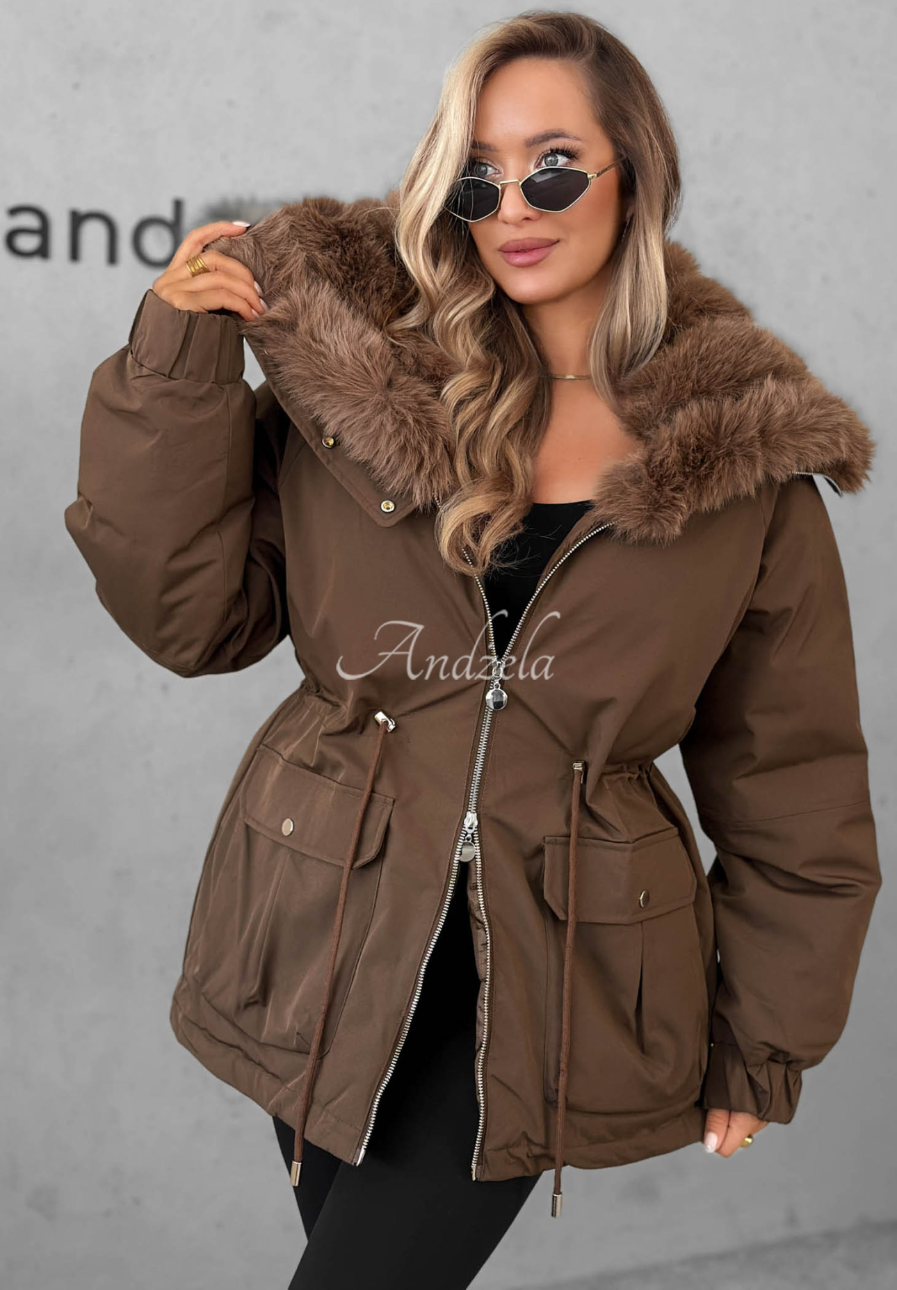 Last Chapter Short Parka Jacket with Fur Trim, Chocolate Brown