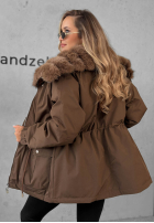 Krótka kurtka parka z futerkiem Last Chapter czekoladowa