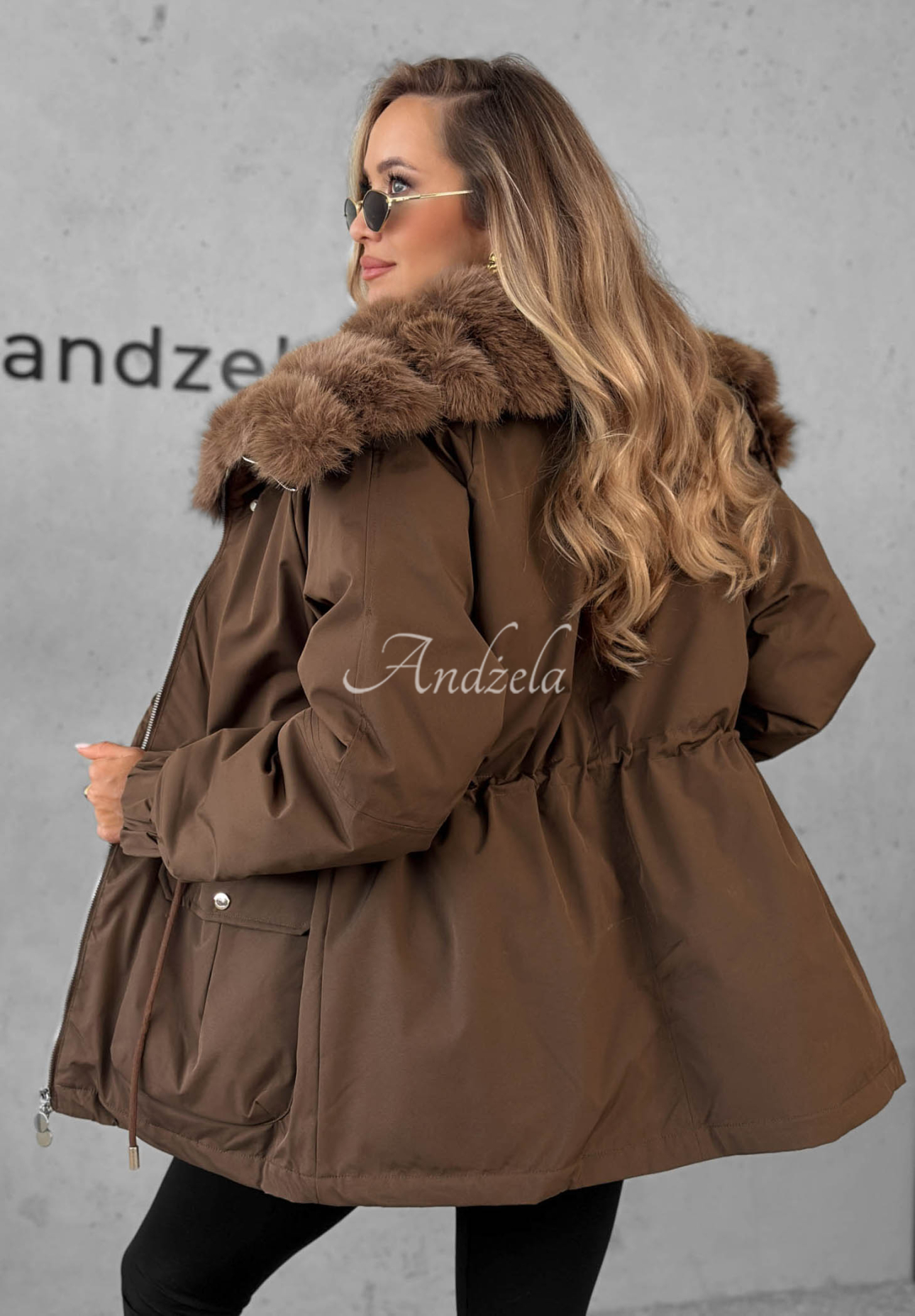 Last Chapter Short Parka Jacket with Fur Trim, Chocolate Brown