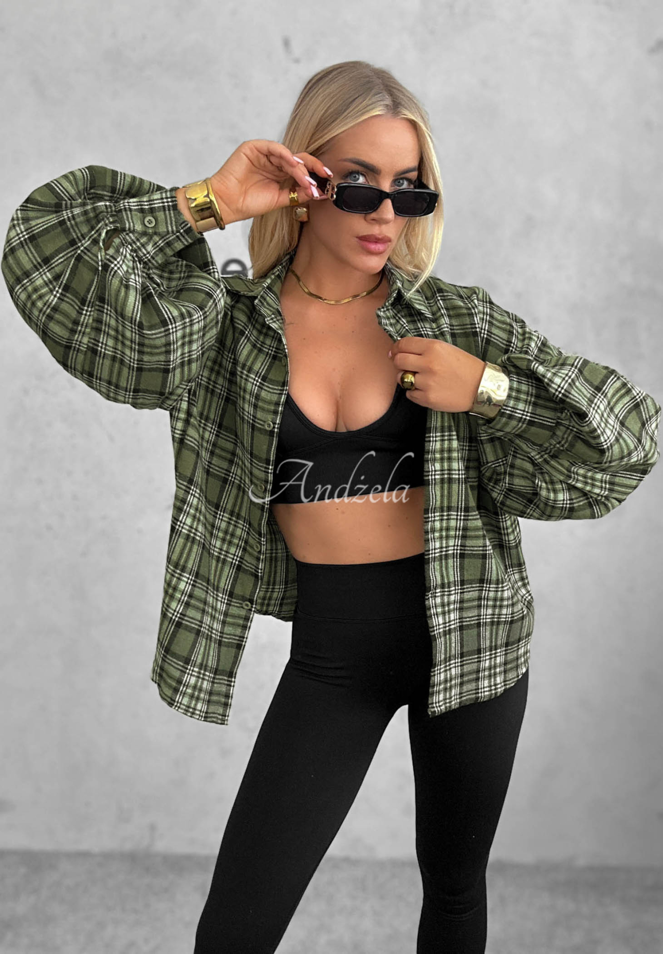 Rustic Valley khaki cotton shirt with a checkered collar