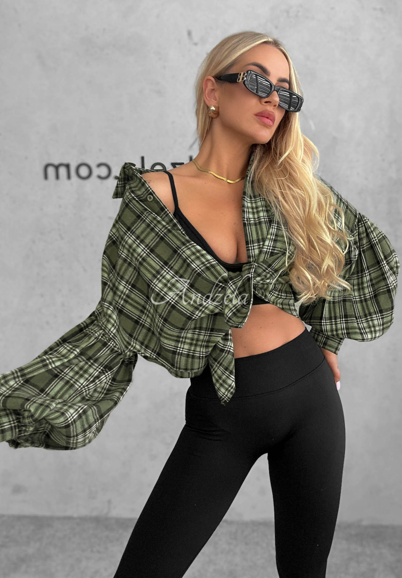 Rustic Valley khaki cotton shirt with a checkered collar