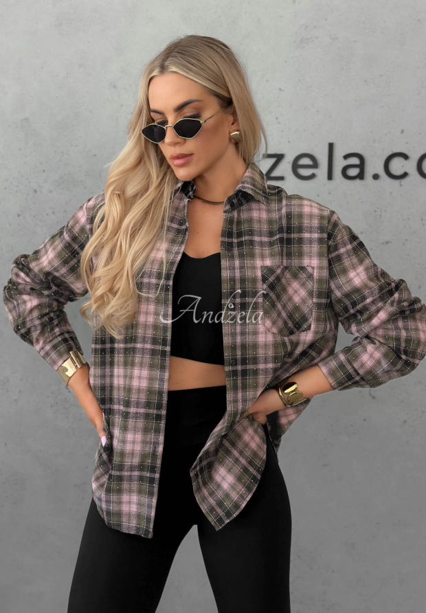 Pine Valley Pink Checkered Cotton Shirt with Rhinestones