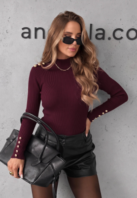 Prążkowana bluzka longsleeve z wiskozy Essential Fit burgundowa