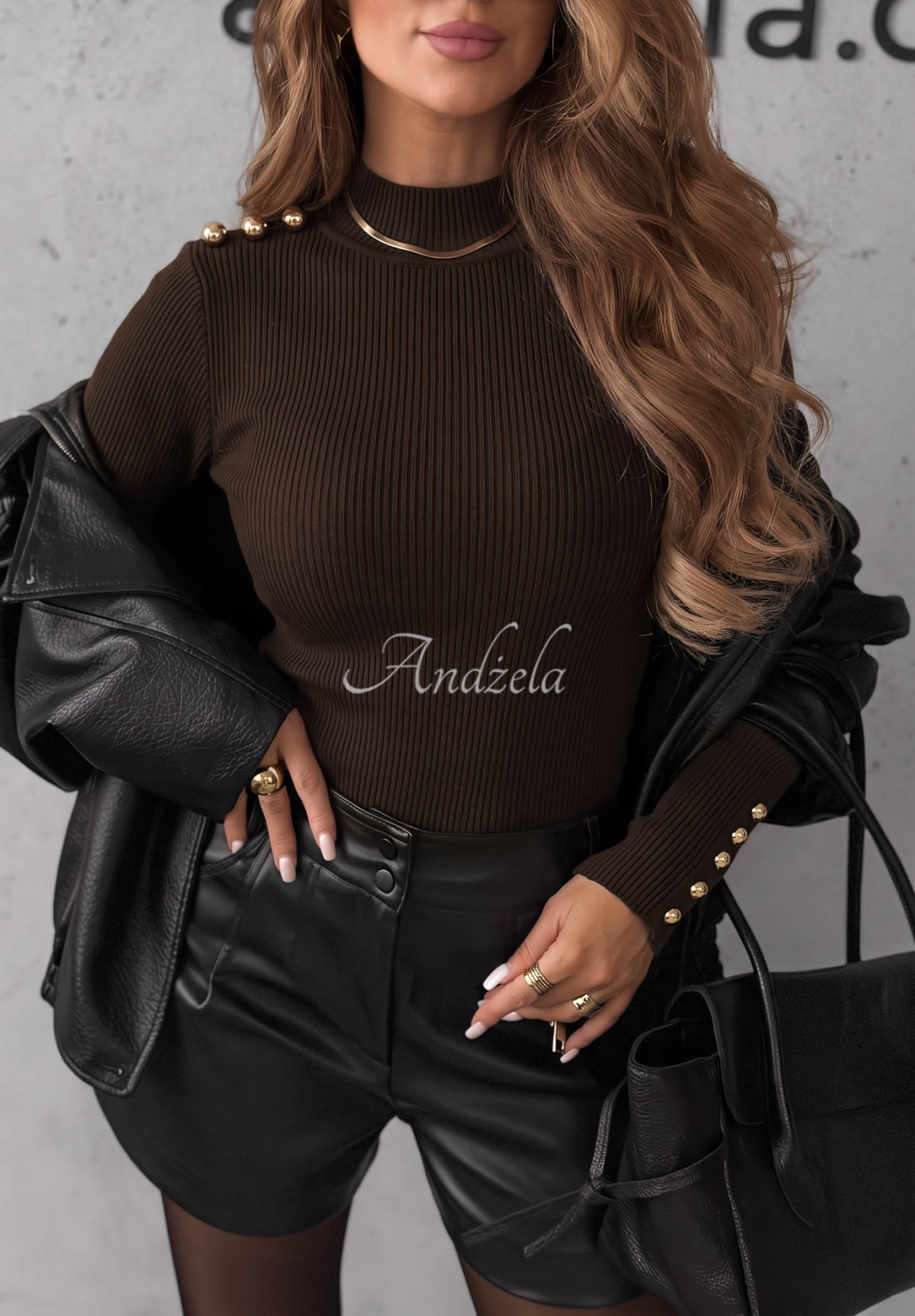 Essential Fit Chocolate-Colored Striped Long-Sleeve Viscose Blouse