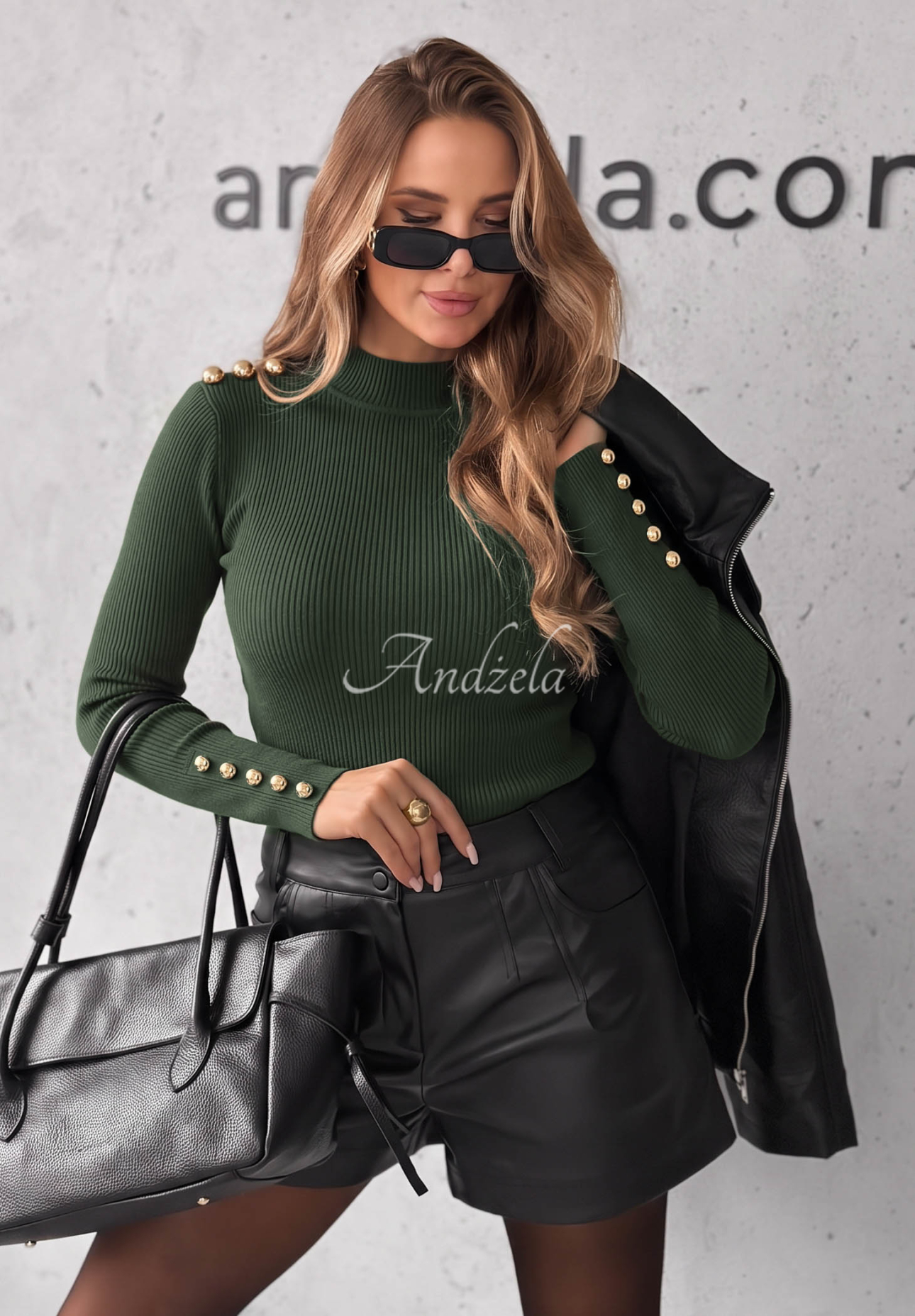 Prążkowana bluzka longsleeve z wiskozy Essential Fit khaki
