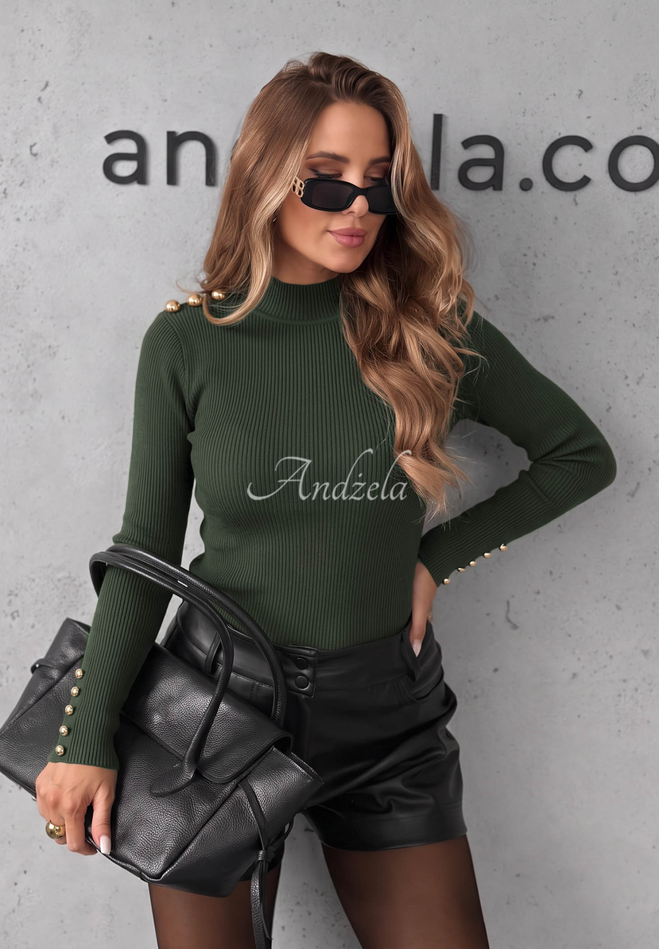 Prążkowana bluzka longsleeve z wiskozy Essential Fit khaki