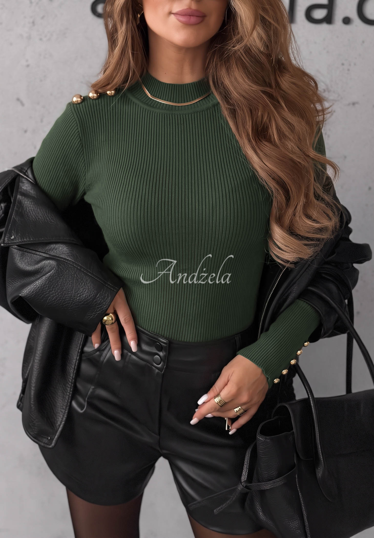 Prążkowana bluzka longsleeve z wiskozy Essential Fit khaki