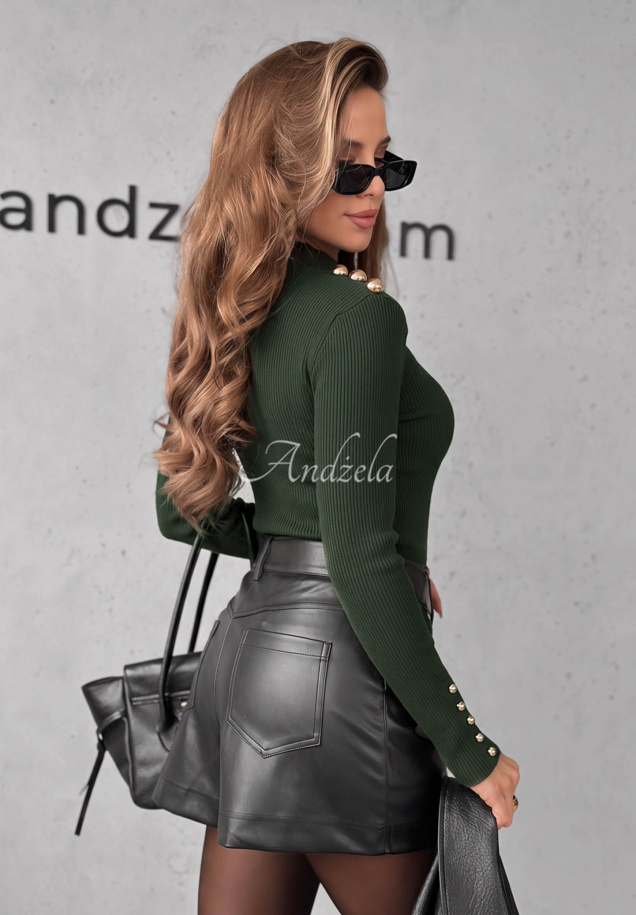 Essential Fit khaki ribbed long-sleeve viscose blouse