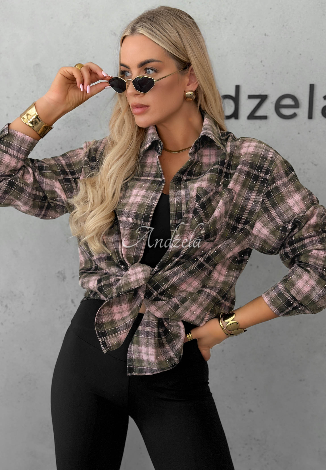 Pine Valley Pink Checkered Cotton Shirt with Rhinestones