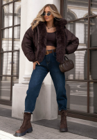 Krótka pikowana kurtka z futerkiem Frosty Darling czekoladowa