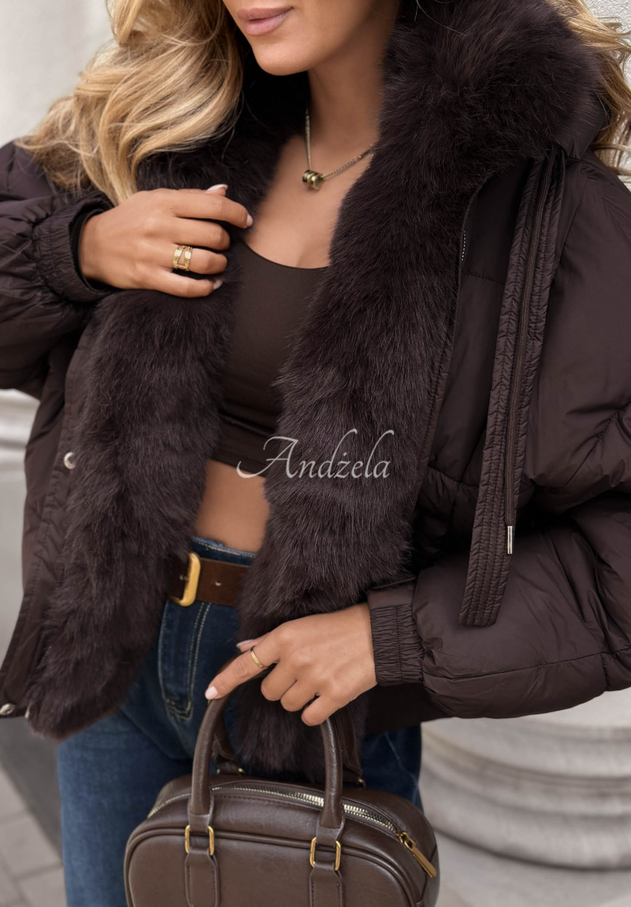 Frosty Darling Short Quilted Jacket with Fur Trim in Plum