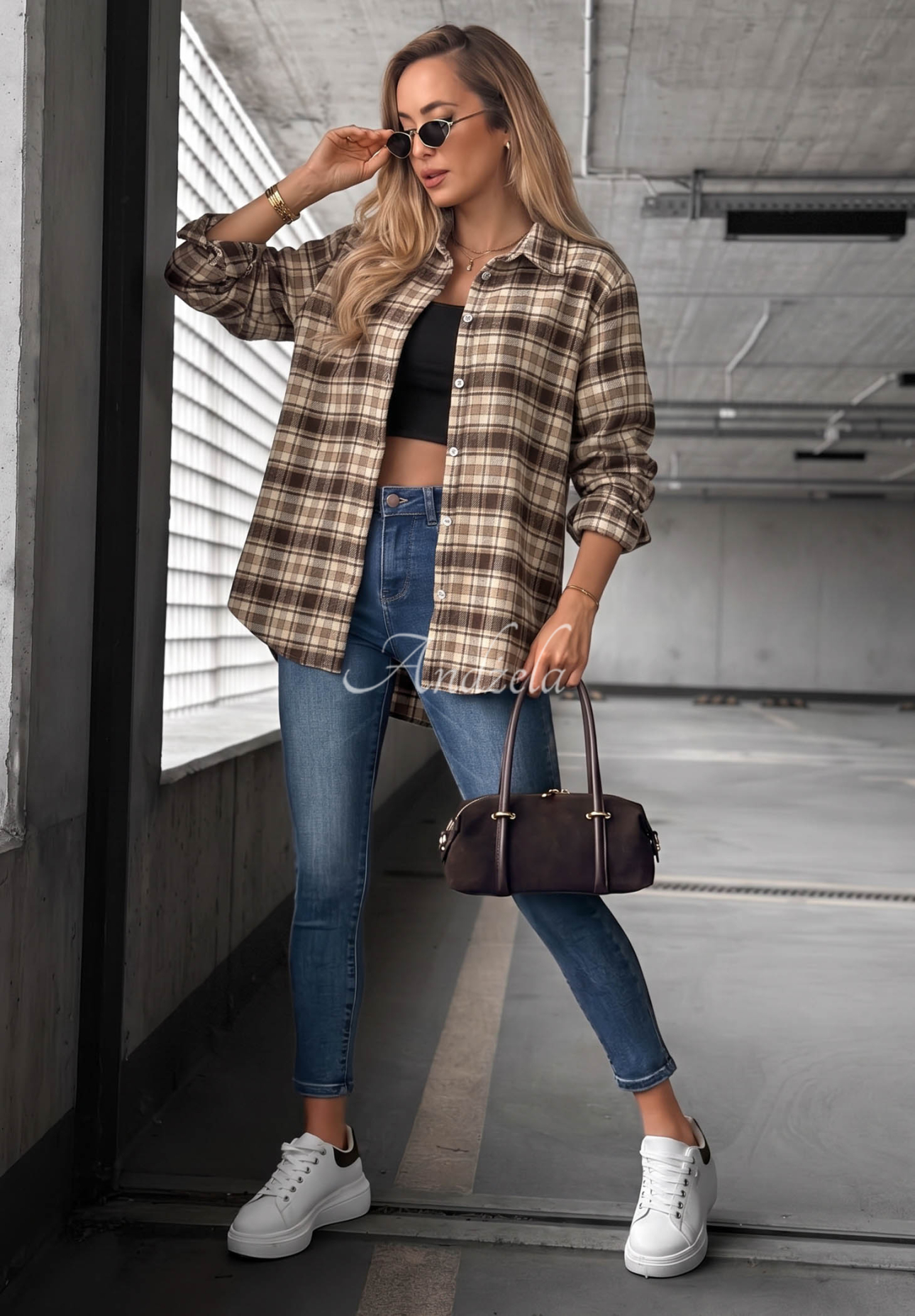 Hidden Message Beige and Chocolate-Brown Checkered Cotton Shirt
