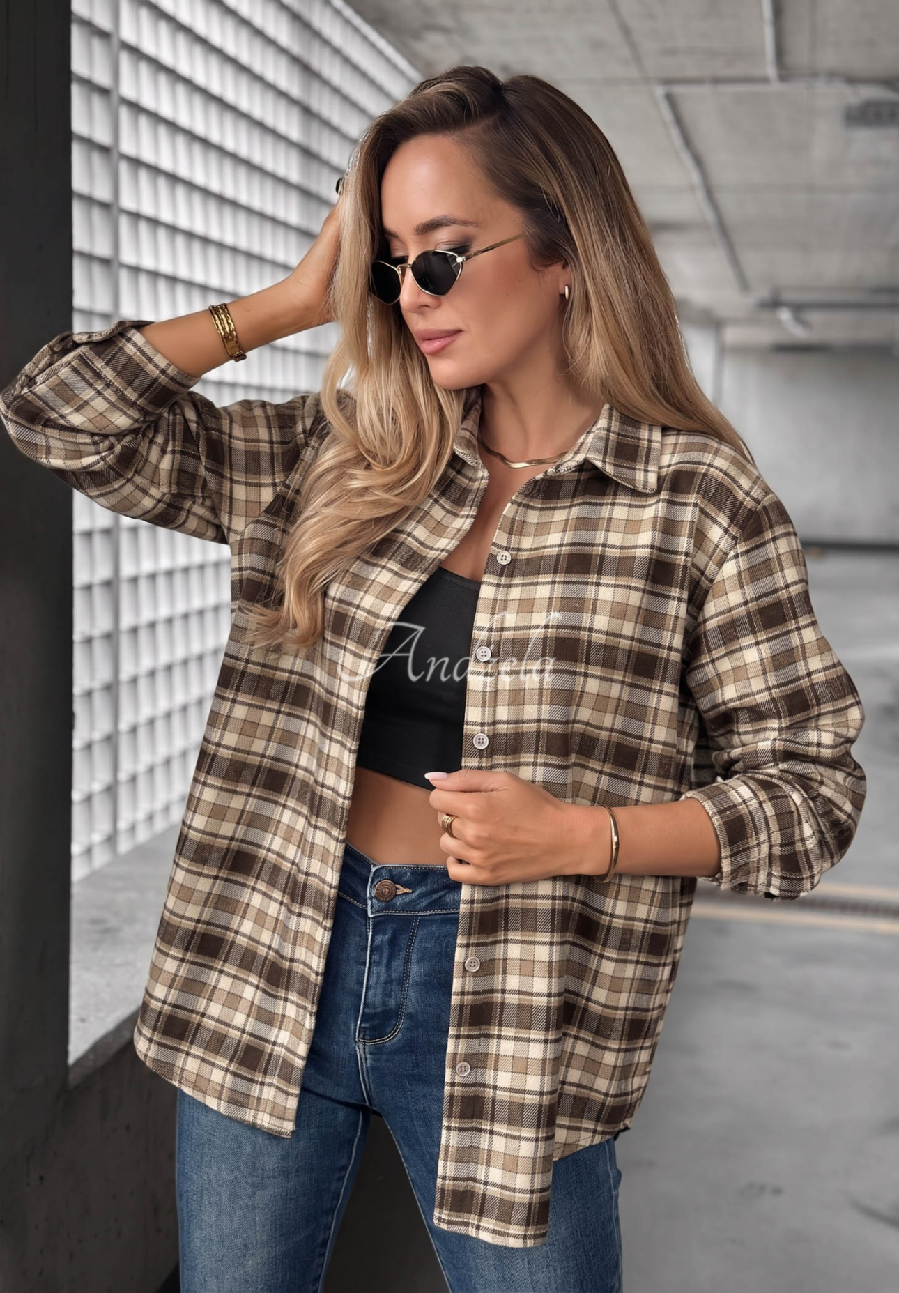 Hidden Message Beige and Chocolate-Brown Checkered Cotton Shirt