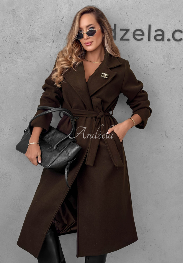 "Autumn Fairytale" Double-Breasted Coat with Belt in Chocolate Brown