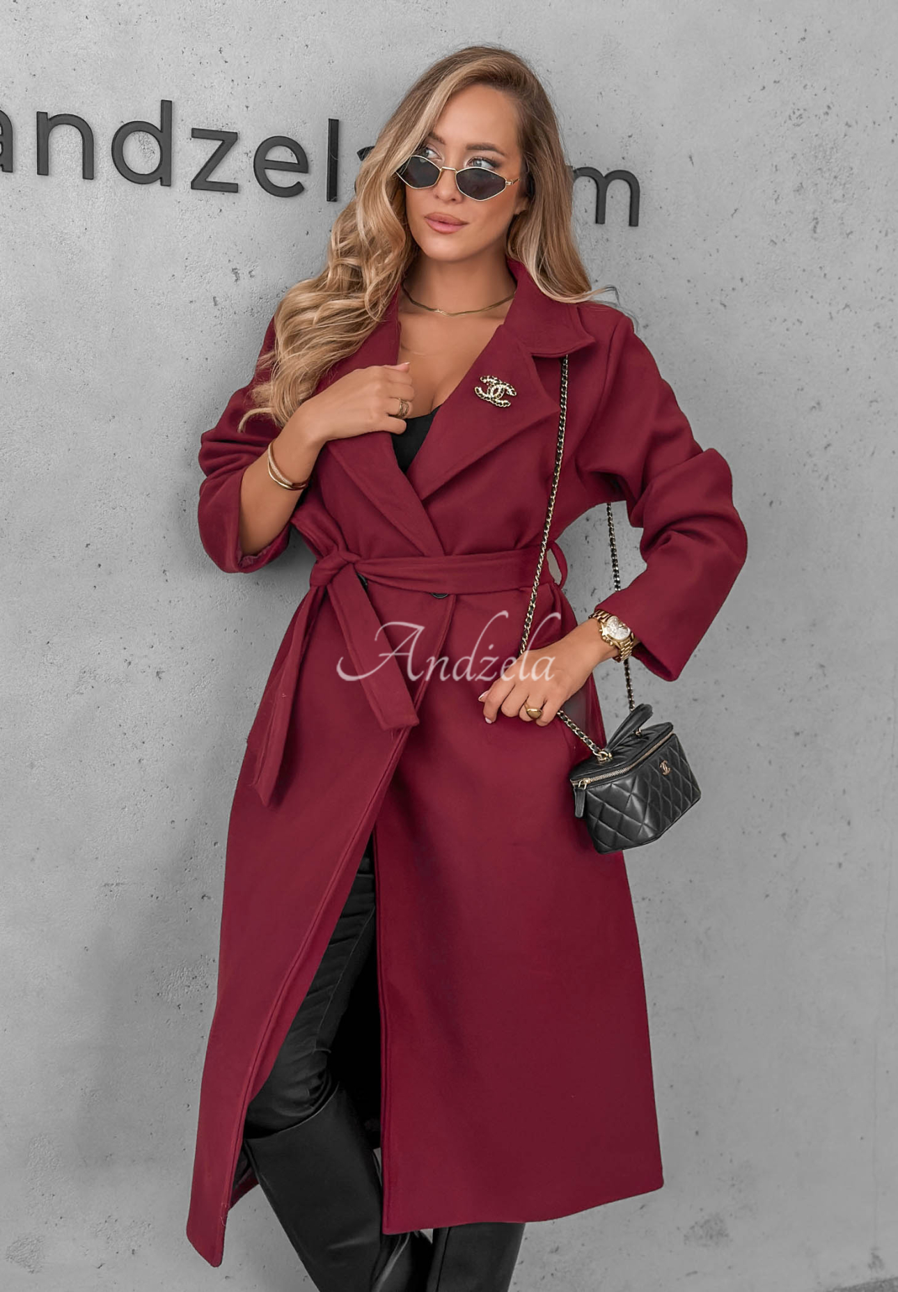 Autumn Fairytale Burgundy Double-Breasted Coat with Belt