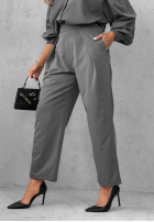 Elegancki komplet koszula i spodnie z zakładkami Modern Femme szary