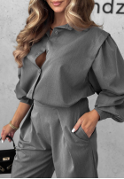 Elegancki komplet koszula i spodnie z zakładkami Modern Femme szary