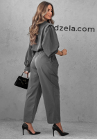 Elegancki komplet koszula i spodnie z zakładkami Modern Femme szary