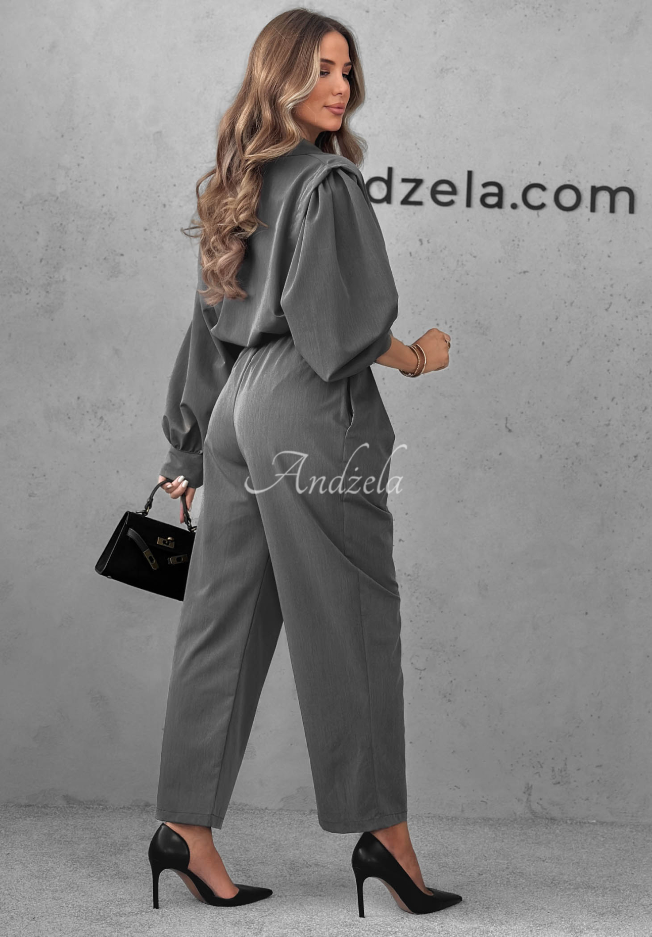 Elegancki komplet koszula i spodnie z zakładkami Modern Femme szary