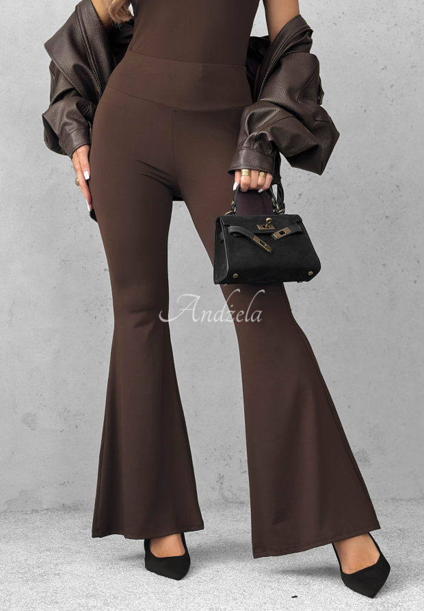 Tease Me Chocolate-Colored Push-Up Bell-Bottom Viscose Leggings