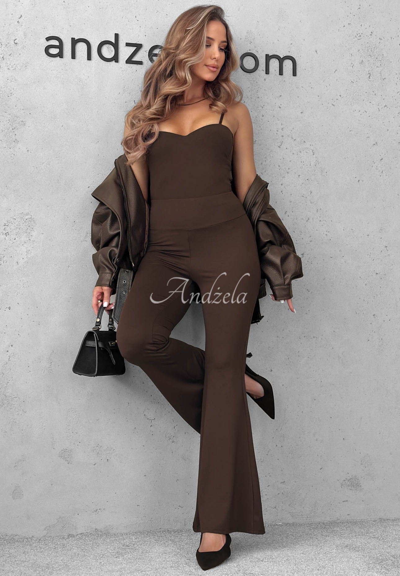 Tease Me Chocolate-Colored Push-Up Bell-Bottom Viscose Leggings