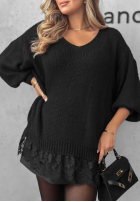 Sweter oversize z koronką Dusky Clouds rudy